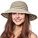 Tirrinia Women Floppy Straw Sun Hat Wide Brim Striped Beach Cap Foldable Beige