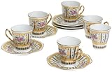 Yedi Houseware Classic Coffee and Tea Floral Espresso Cups and Saucers, Set of 6