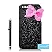 iPhone 6 Plus Case, Tradekmk(TM) Brand New Unique Fashion Hot Sale Slim Hard Back Case Cover Protector[Bling Shimmering Powder 3D Hot Pink Bowknot Design] Compatible with Apple iPhone 6 Plus(5.5)[+Stylus]-(Black)