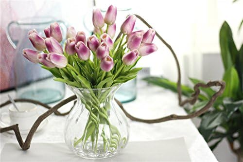 Someley High Quality PU Tulip Artificial Flowers Wedding Decoration Real Like Silk Floral 10pc/lot (Purple)