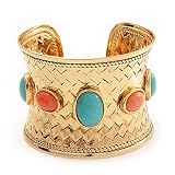 Wide Gold Plated Turquoise Style Cuff Bangle - 19cm Length