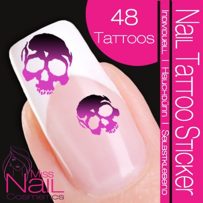 Nail Tattoo Sticker Totenkopf / Sch&auml;del - schwarz / flieder Preisvergleich