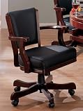 Arm Chair with Casters Forest Green Leather Like Cherry Finish
