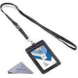 Wisdompro&reg; 2-Sided Vertical Style PU Leather ID Badge Holder with 1 ID Window and 1 Card Slot and 1 piece 23 inch Polyester Detachable Neck Lanyard / Strap - Black