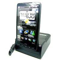 GSI Super Quality Desktop 3-In-1 Rapid Charger/Cradle/Data-Sync Docking Station For T-Mobile HTC HD2 Cell Phone - Plus Slot For Extra Battery Charge - Powered By USB Or Included AC Wall Adapter