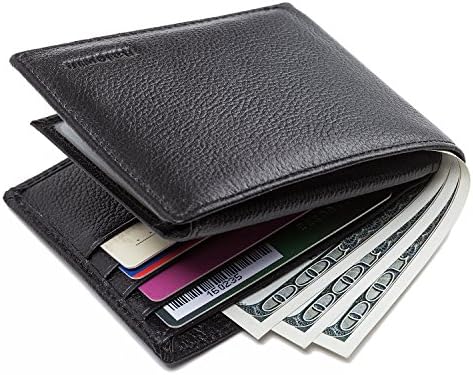 Men RFID Blocking Wallet Genuine Leather Credit Card Protector Bifold 8 Slots Black