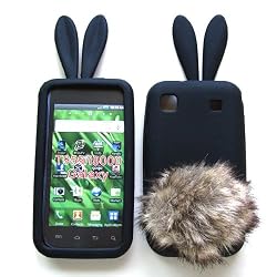 Bunny Skin Case With Furry Tail for Samsung Galaxy S 4G T959V & Vibrant T959 (T-Mobile), Black with Brown Tail