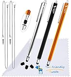 The Friendly Swede 細かい文字も正確にタッチ ≪細ペン型　全世界共通 高精密 プレミアムスタイラスペン　３本組≫【交換用ゴム製ペン先３つ、ゴム製ストラップ２本付き】　ステンレススチール＆アルミニウム製　全長約14cm/5.5インチ　［カラー：オレンジ＋ブラック＋シルバー］