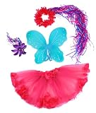 Hotpink and Blue Fairy 4 Piece Flower Fairy Princess Costume Set Includes Wand Halo Tutu and Wings