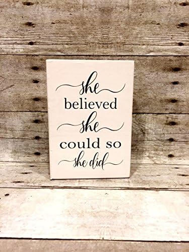 "She Believed She Could So She Did" 5"x7" Inspirational Wood Block Quote Gift For Girls.