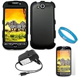 Black Durable Two Piece Rubberized Protector Case for HTC T Mobile MyTouch 4G + Clear Screen Protector + Rapid Travel Wall Charger + SumacLife TM Wisdom Courage Wristband