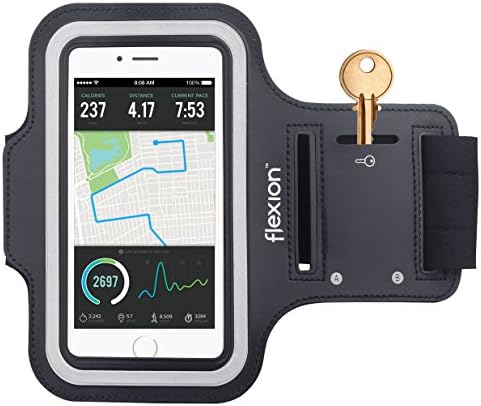 Flexion Sport Exercise Armband [Kinetic Series] with Key Holder for Apple iPhone 6 (4.7")Touchscreen Compatible Clear Cover &amp; Machine Washable - Black