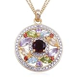 18k Yellow Gold Plated Sterling Silver Multi-Gemstone and Diamond Circle Pendant, 18