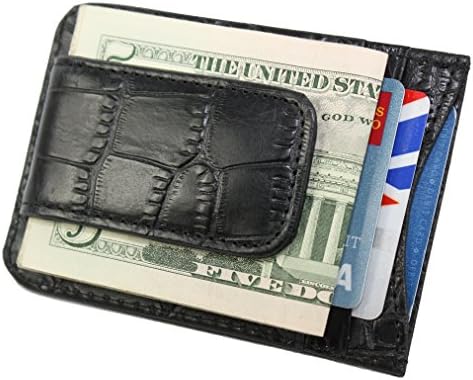 Men's Leather Wallet Credit Card ID Holder Money Clip (Croc Black)