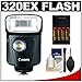 Canon Speedlite 320EX Flash with LED Light with (4) Batteries & Charger + Cleaning Kit for EOS 60D, 7D, 1D X, 5D Mark II III, Rebel SL1, T5i, T4i, T3i, T3 Digital SLR Camera