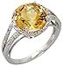 14 Karat Weissgold Grosser Steinen Ring, mit 0.10 Karat Brilliantschliff Diamanten & 5.06 Karat 10mm Brilliantschliff Citrin Stein, (11mm) breit