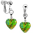 Handcrafted Green Multi Millefiori Heart Clip Earrings