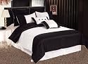 8 Pieces Luxurious Solid White with Black Pleats Stripe Comforter Set Bed-in-a-bag for King Size Bedding
