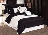 Chezmoi Collection 8 Pieces Luxurious Solid White with Black Pleats Stripe  ....
