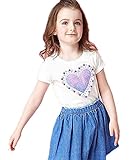 【TPGROWIN】 子供服 ベビー ガールズ トップス シャツ ブラウス プリント ハート柄 半袖 キッズ 女の子 かわいい 綿 春 夏 上品 (130, ホワイト)