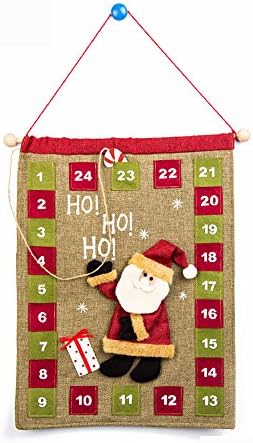 Buedvo Hanging Countdown to Christmas Decor Sackcloth Advent Calendar Crafts (27"x15", Khaki Santa clause)