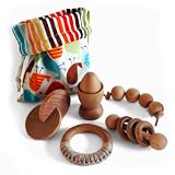 Montessori Baby Toy Gift Set, 5 Natural Wooden Teething and Learning Toys with Organic Finish