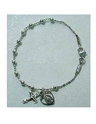 Girls Rosary Bracelet Sterling Silver 3mm Bead 6 1/2" L. Perfect for Christmas, First Communion, Easter, Graduation, Sunday Dress, Valentines, Easter or Birthday.