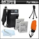 2 Pack Battery And Charger Kit For Nikon COOLPIX AW100 Waterproof Digital Camera Includes 2 Extended Replacement (1050Mah) EN-EL12 Batteries + Ac/Dc Travel Charger + FLOAT STRAP + Mini Tripod + MicroFiber Cleaning Cloth