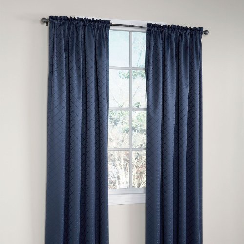 Brylane Home Diamond Thermal Rod-Pocket Panel (NAVY,56 W 84 L)