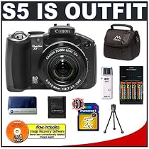 Canon PowerShot S5 IS 8.0 Megapixel Digital Camera with 12x Optical Zoom + Transcend 4GB 150x SecureDigital (SD) Card + High Speed USB 2.0 SecureDigital (SD) Card Reader + (4) - 2700mAh AA NiMH Rechargeable Batteries w/5 Hour 110-220v Charger + Digital Camera Case