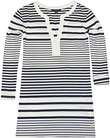 Tommy Hilfiger Women V-neck Striped Logo Tunic (S, White/navy)