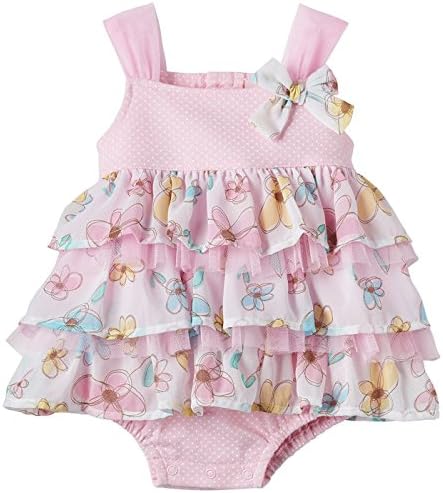 Little Lass Baby Girls' 1 Piece Pink Floral Ruffled Romper