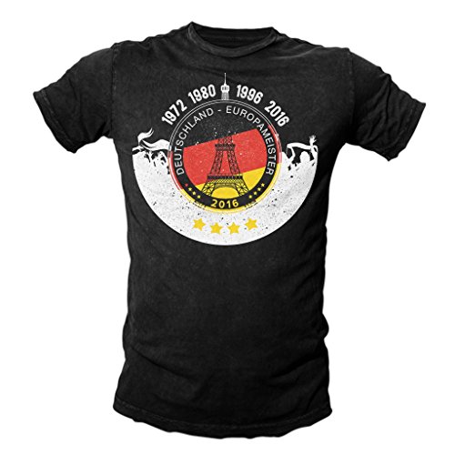Deutschland Fussball Fanshirt T-Shirt zur EM 2016 für Männer und Frauen, Farbe:Männer schwarz;Größe:L