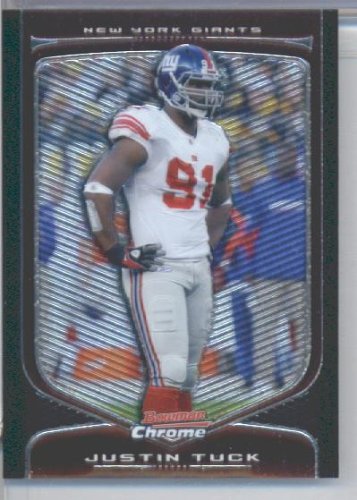 2009 Bowman Chrome Football Card #110 Justin Tuck New York Giants Mint Condition - Shipped In Protective Screwdown Display Case!