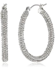 ABS By Allen Schwartz Silver Tone Pave Small Hoop Earrings