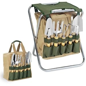 Picnic Time 5 Piece Garden Tool Set With Tote And Folding Seat #542-93-121 by 
