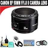 : Canon EF 50mm f/1.8 II Camera Lens + Deluxe 6 Piece Cleaning Kit + 3-Piece Filter Kit (UV/FLD/PL) + DB ROTH Microfiber Cleaning Cloth + Lens Cap Keeper