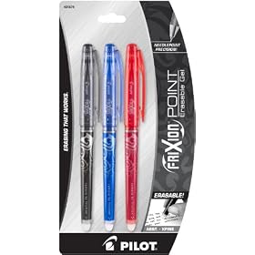 Pilot Frixion Point Erasable Gel Pen, 3-Pack, Extra Fine Point, Black, Blue, Red, (31579)
