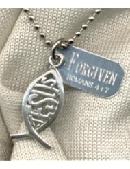 Christian Womens 0.925 Sterling Silver Abstinence Large Flat Ichthus Jesus Fish Chastity Necklace for Girls - Girls Purity Necklace