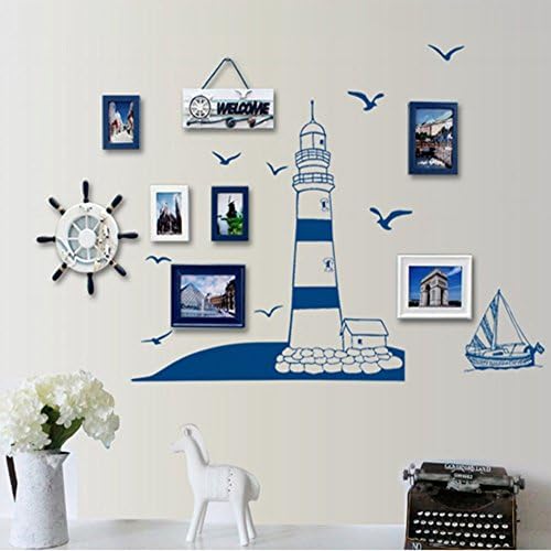 Wall Stickers Photo Picture Frame Lighthouse Boat Sea-gull Background Decoration bedroom Living Room Fashion Wall Removable Decor