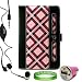 Stylish Pink Checker Plaid Melrose Leather Case, Accessory Earphones with Mic, and Pink Compatible PRS 950 USB Car Charger for (Reader Touch Edition) PRS-950 + Live * Laugh * Love VanGoddy Wrist band!!!