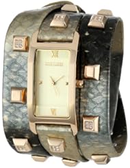 Vince Camuto Womens VC/5142CHGD Swarovski Crystal Gold-Tone Pyramid Studded Snakeskin Pattern Leather Triple-Wrap Strap Watch