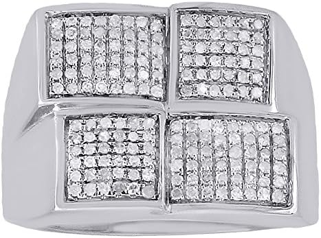 10K White Gold Diamond Pave Mens Pinky Ring Round Cut 4 Squares 1/2 Cttw