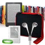 Amazon Kindle DX Free 3G model ( Graphite , White , Latest Generation , 2nd Generation ) Accessories Kit: **Graphite - Red** Kindle DX Carrying Case Hard Cube Case with Shoulder Strap and Attached Pocket + Custom Cut Kindle DX Screen Protector + White Kindle DX Earphones + VG Live * Laugh * Love Wrist band!!!