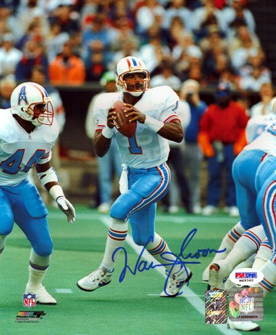 Warren Moon Autographed Oilers 8x10 Photo White Jersey PSA/DNA