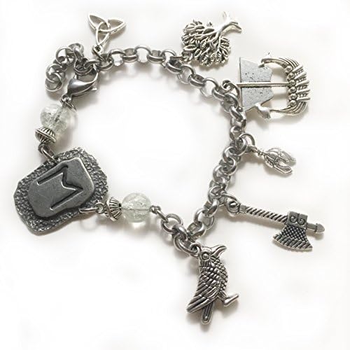Norse Mythology Viking Charm Bracelet, Stainless Steel Rolo Chain