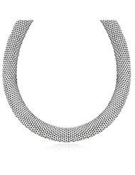 Sterling Silver Flat Style Mesh Necklace with Rhodium Plating