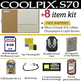 Nikon Coolpix S70 12.1MP Digital Camera with 3.5-inch OLED Touch Screen and 5x Wide Angle Optical Vibration Reduction (VR) Zoom (Champagne & Beige) + 8GB Coolpix Accessory Package