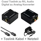Audio Konverter Wandler Digital (Toslink und Koaxial) zu Analog (Cinch) - Digital zu Analog Audiowandler mit Netzteil und Toslinkkabelvon "Deluxecable GmbH"