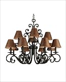 12 Light Chandelier - Rustic Bronze Finish : Parchment Shades Included